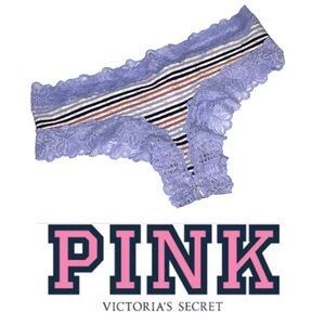PINK Victoria's Secret Lace Trim Hipster Purple Stripe Panties Underwear XS P079